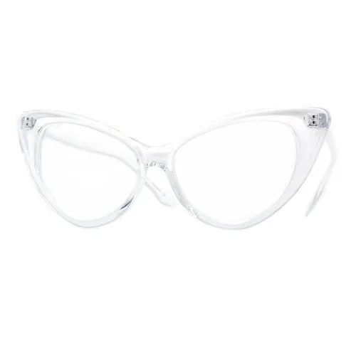 Super Cat Eye Vintage Inspired Fashion Mod Chic High Pointed Clear Frame Eyewear