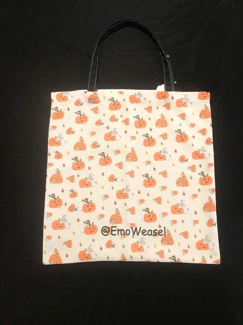 Three Guinea Pigs Pattern Halloween Pumpkin Tote Bags