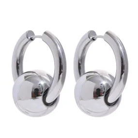 VAIGE 316L Stainless Steel Round Ball Hoop Earrings - Waterproof 18K Gold PVD Plated Fashion Jewelry