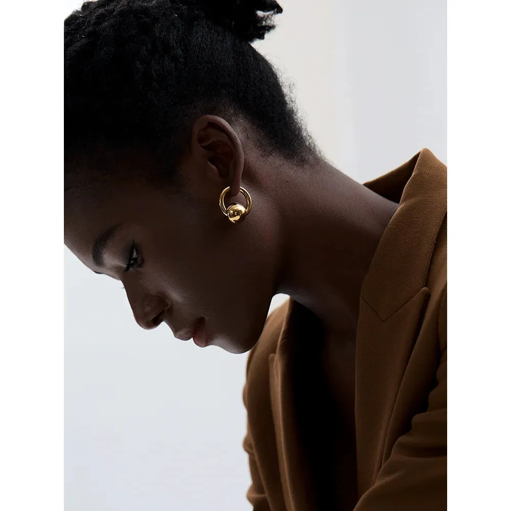 VAIGE 316L Stainless Steel Round Ball Hoop Earrings - Waterproof 18K Gold PVD Plated Fashion Jewelry