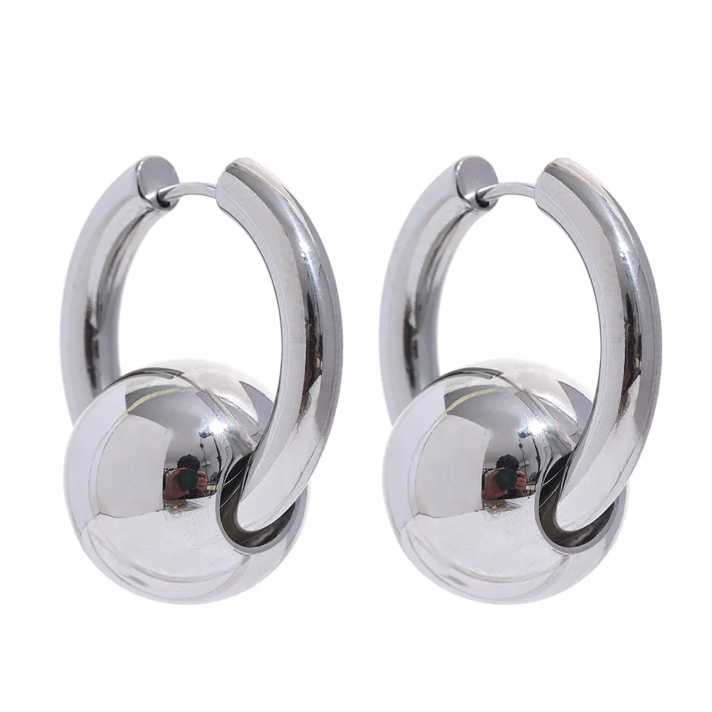 VAIGE 316L Stainless Steel Round Ball Hoop Earrings - Waterproof 18K Gold PVD Plated Fashion Jewelry