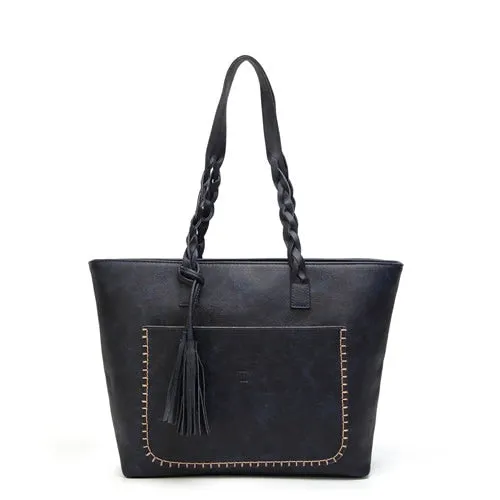 Vintage Elegant Women's Leather Tote Bag With Tassel For Shopping Daily Use