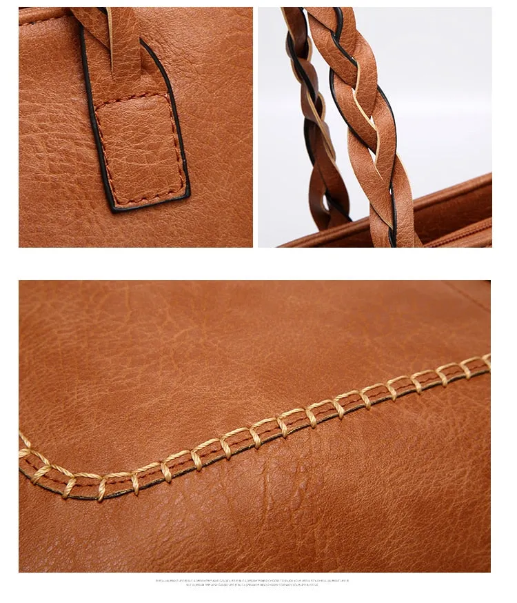 Vintage Elegant Women's Leather Tote Bag With Tassel For Shopping Daily Use