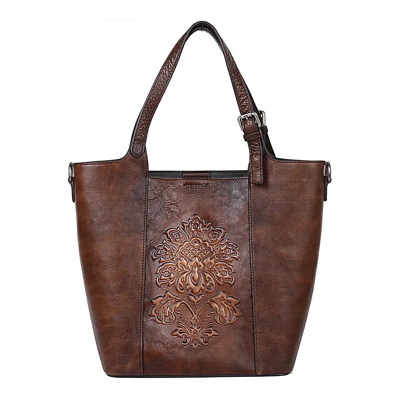Vintage Hand Rubbing Cowhide Leather Tote Bags 8078