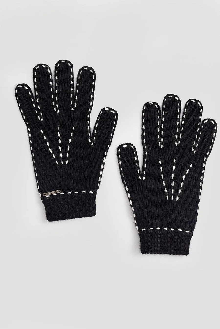 Willa Gloves Baby Alpaca Color Black & Ecru