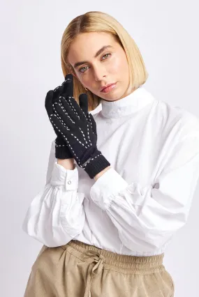 Willa Gloves Baby Alpaca Color Black & Ecru