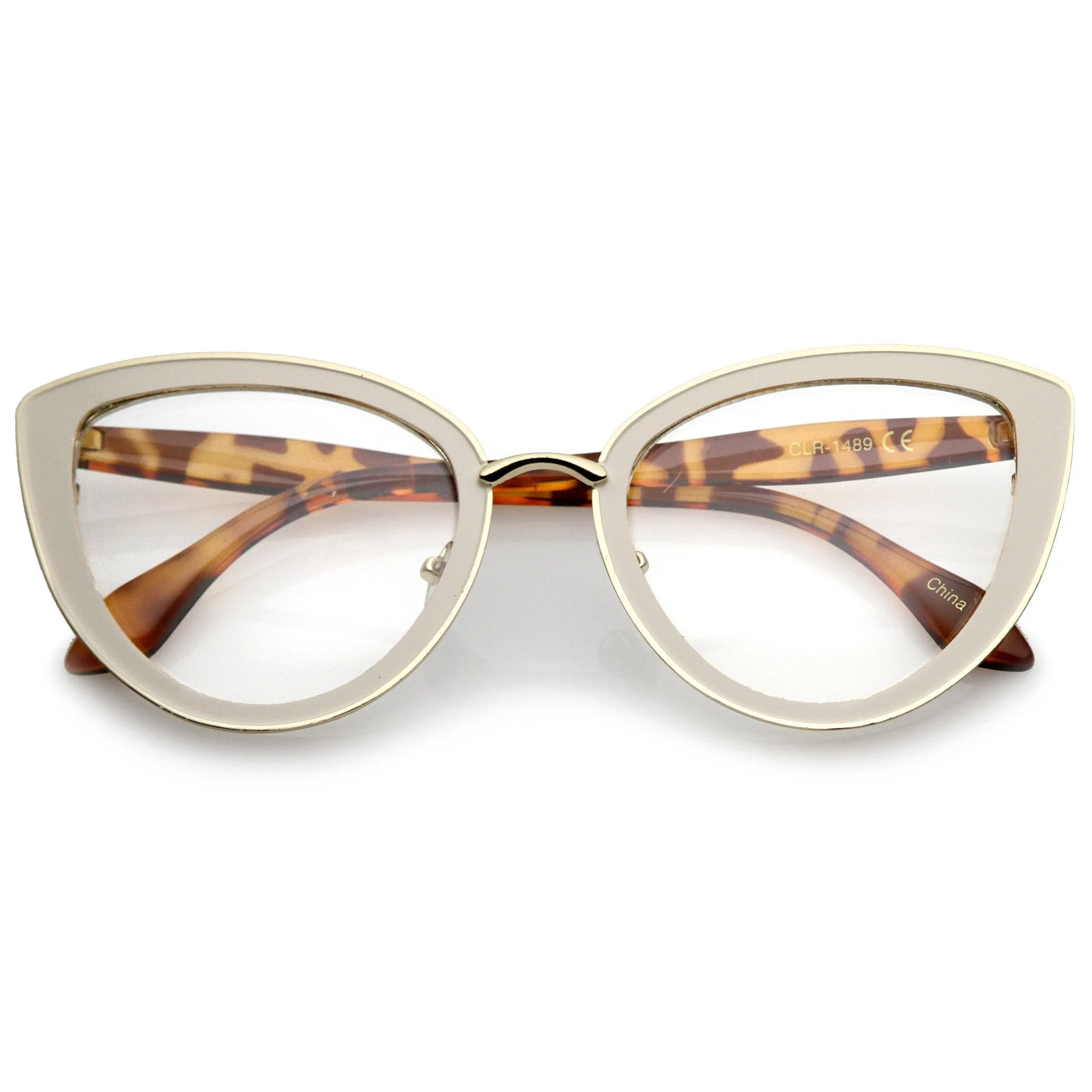Women's High Temple Clear Lens Cat Eye Glasses C121