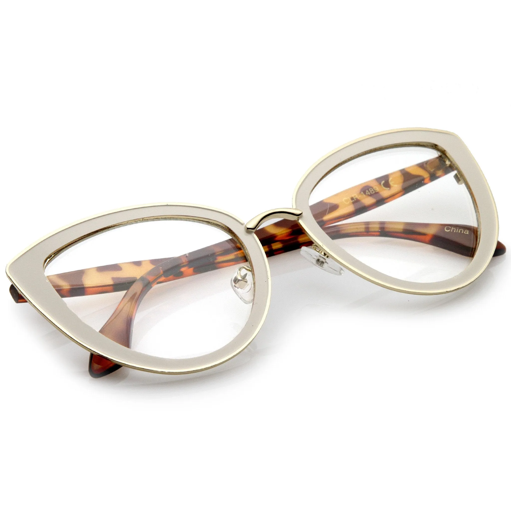 Women's High Temple Clear Lens Cat Eye Glasses C121