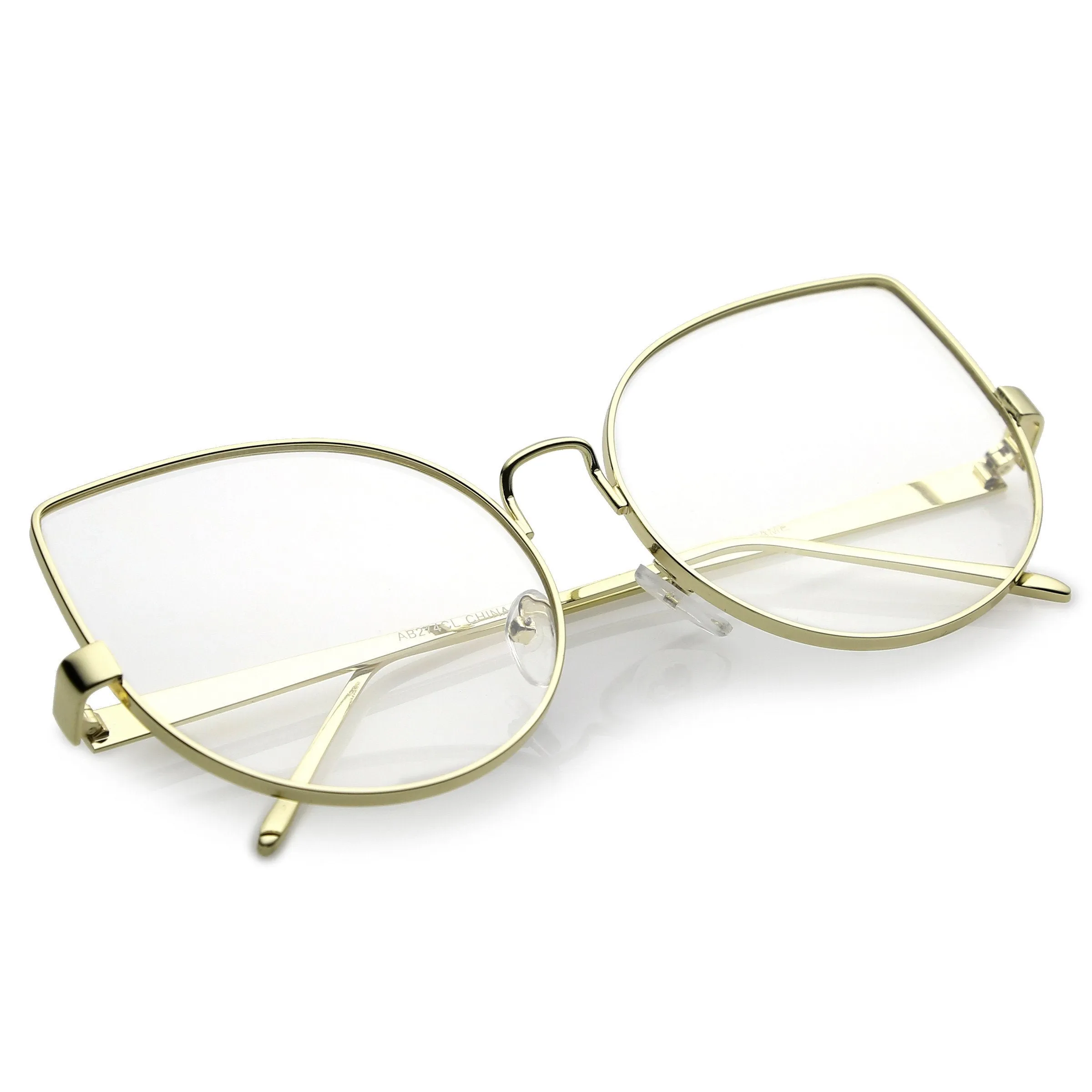 Women's Over Size Clear Flat Lens Cat Eye Glasses C302