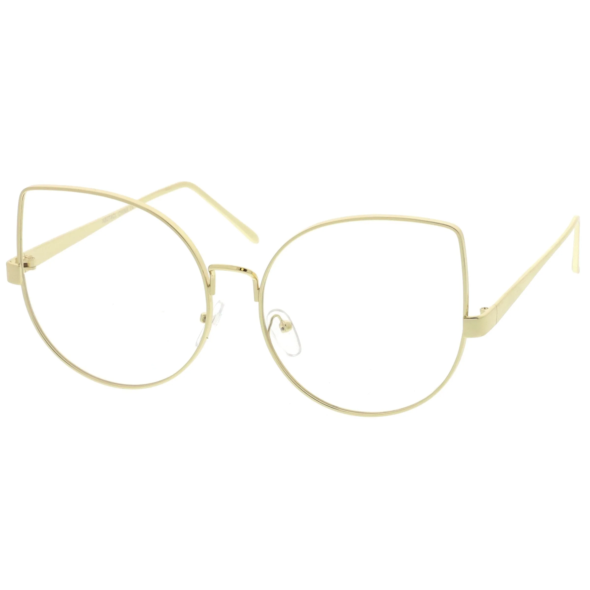 Women's Over Size Clear Flat Lens Cat Eye Glasses C302