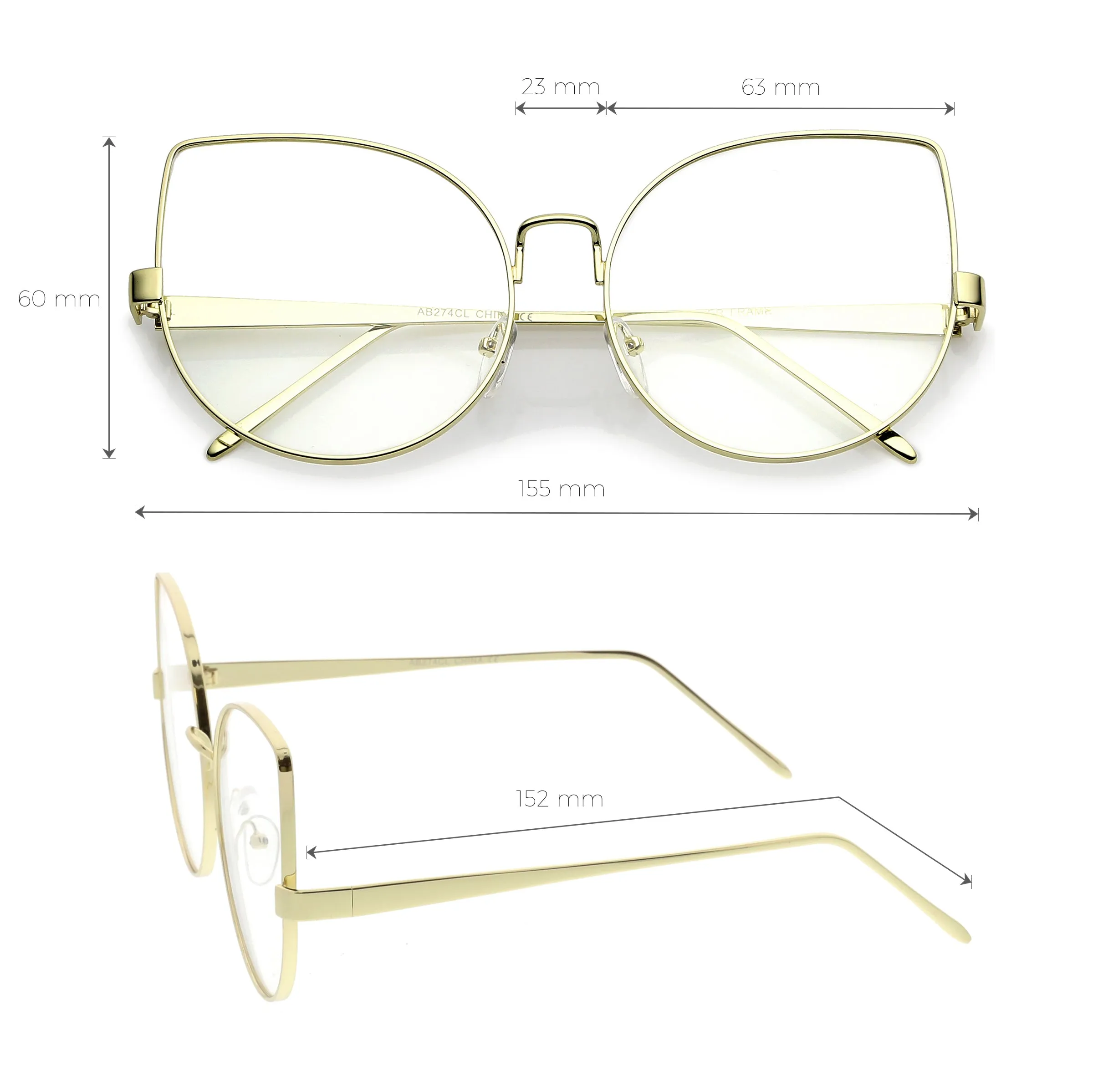 Women's Over Size Clear Flat Lens Cat Eye Glasses C302