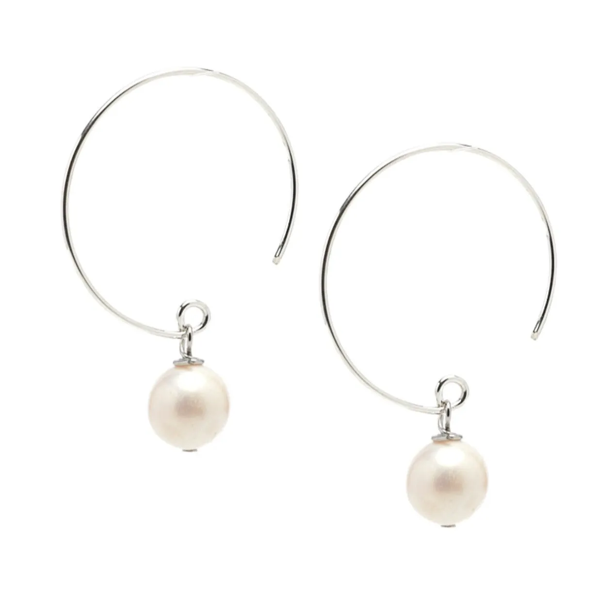 Women's Pearl Hoops Earrings | Boho 925 Silver Hoops Earring - White