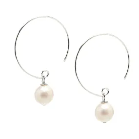Women's Pearl Hoops Earrings | Boho 925 Silver Hoops Earring - White