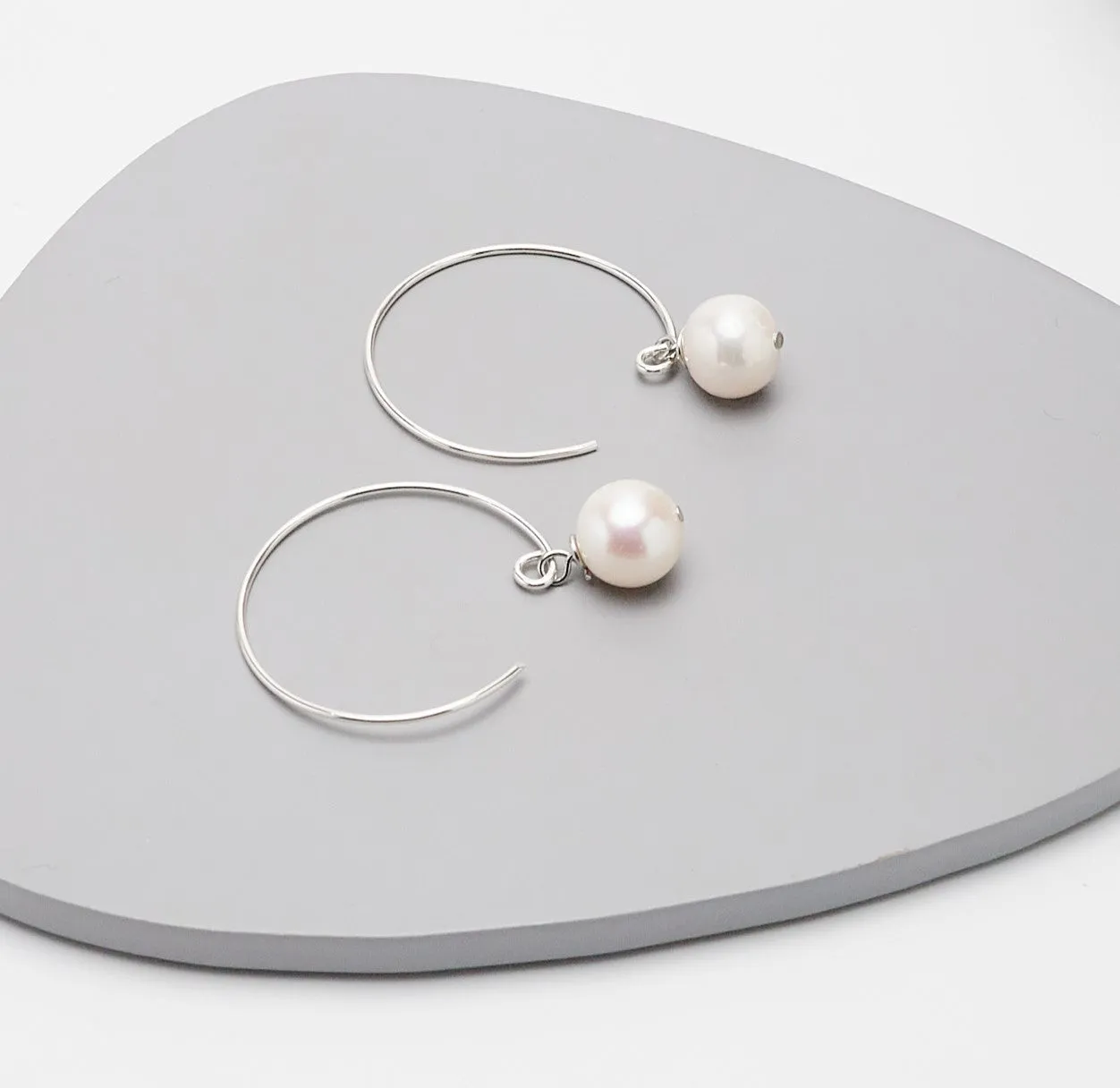 Women's Pearl Hoops Earrings | Boho 925 Silver Hoops Earring - White