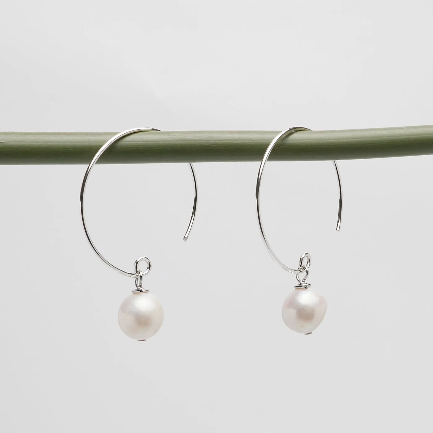 Women's Pearl Hoops Earrings | Boho 925 Silver Hoops Earring - White