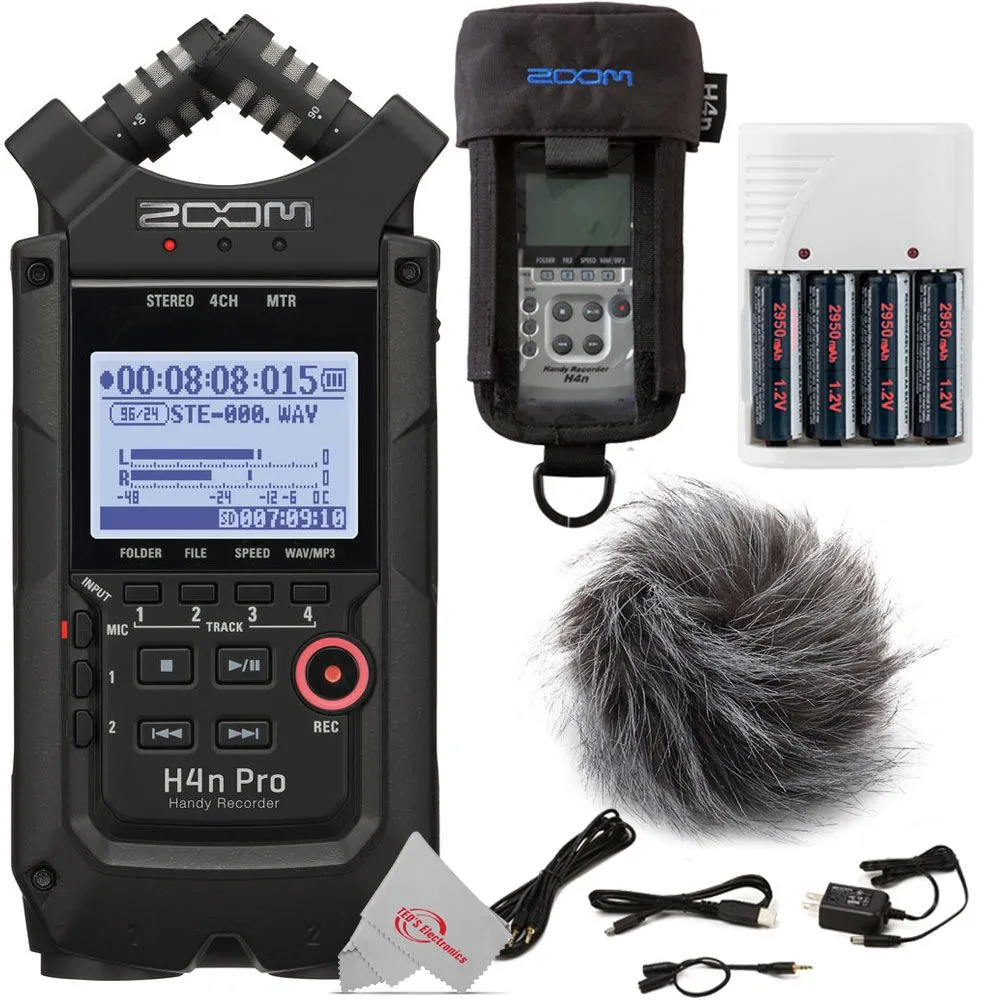 Zoom H4n Pro 4-Input / 4-Track Digital Portable Audio Handy Recorder   Zoom APH-4nPro Accessory Pack for H4n Pro    Protective Case   Rechargeable Battery and Charger