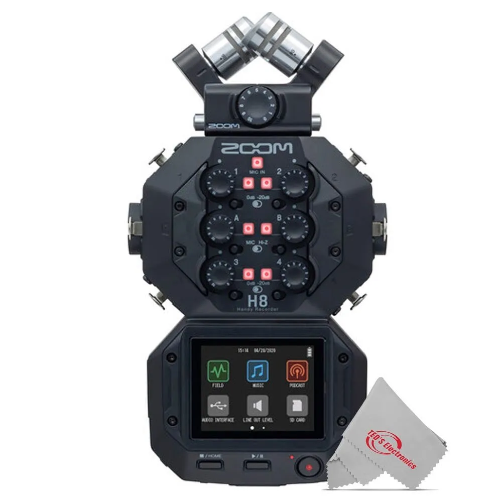Zoom H8 8-Input / 12-Track Digital Handy Audio Recorder   Zoom ZDM-1 Podcast Mic Pack Accessory Bundle   3pc Cleaning Kit